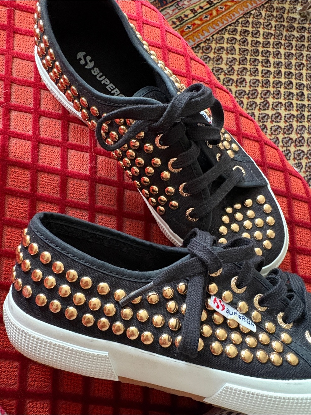 Superga Black Canvas Sneakers with Gold Studs - Picture 5 of 6